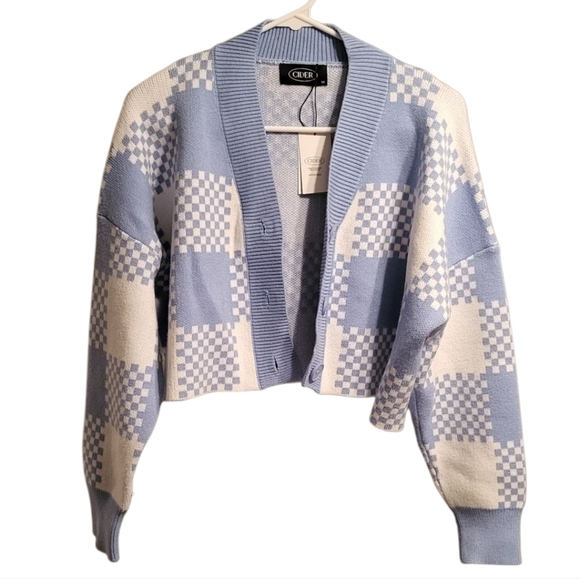 Cider Sweaters - 🩷 3/$15 Cider Blue and White Checkered Women's Sweater, Medium, NWT